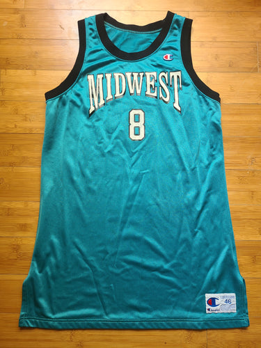 Rare Vintage Champion Game Worn Mens College Basketball Nike Desert Classic Midwest #8 Jersey Size 46-Teal