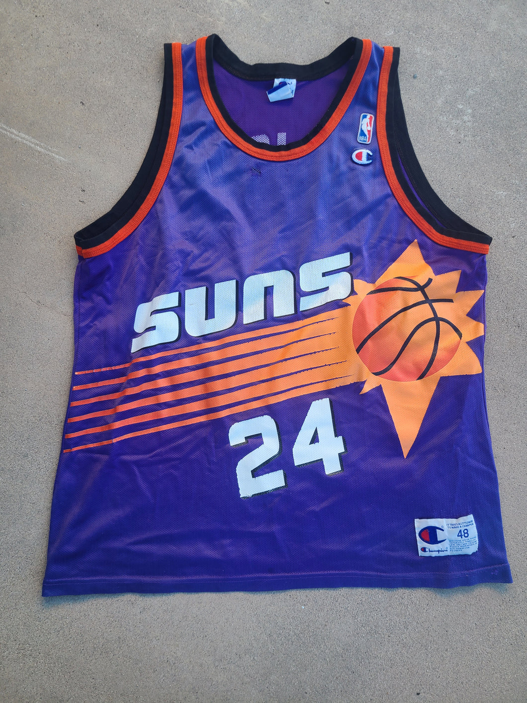Vintage Mens Champion Phoenix Suns Tom Gugliotta Distressed Jersey Size 48-Purple