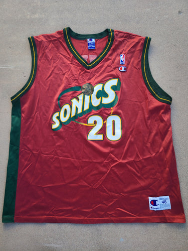 Rare Vintage Mens Champion Seattle Supersonics Gary Payton Jersey Size 48-Red