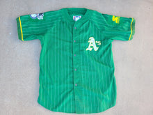 Load image into Gallery viewer, Vintage Mens Starter Oakland Athletics Pinstripe Jersey Size Large-Green