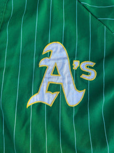 Vintage Mens Starter Oakland Athletics Pinstripe Jersey Size Large-Green