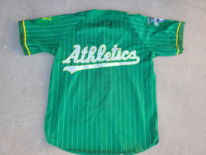 Vintage Mens Starter Oakland Athletics Pinstripe Jersey Size Large-Green