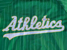 Load image into Gallery viewer, Vintage Mens Starter Oakland Athletics Pinstripe Jersey Size Large-Green