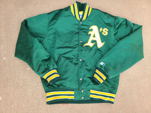 Vintage Mens Starter Oakland Athletics Satin Jacket Size Small-Green