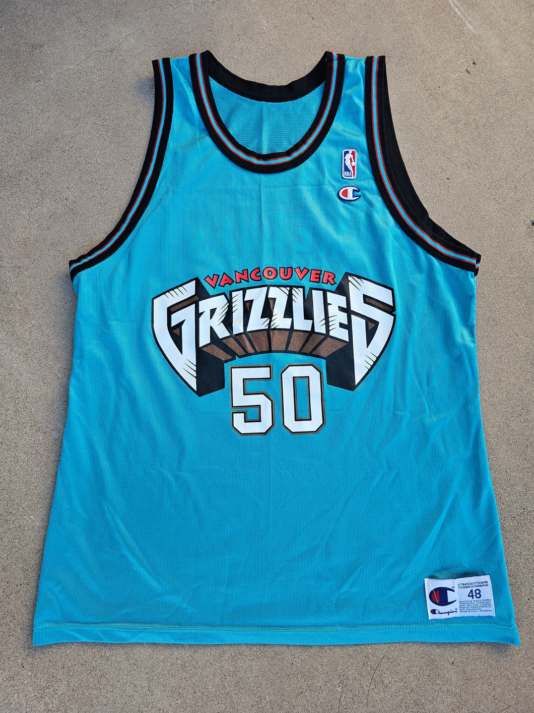 Vintage Mens Champion Vancouver Grizzlies Bryant Reeves Jersey Size 48-Teal