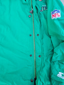 Vintage Mens Starter New York Jets Hooded Button/Zip Up Jacket Size XL-Green