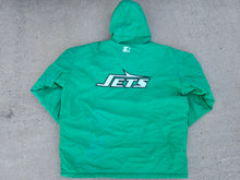 Load image into Gallery viewer, Vintage Mens Starter New York Jets Hooded Button/Zip Up Jacket Size XL-Green