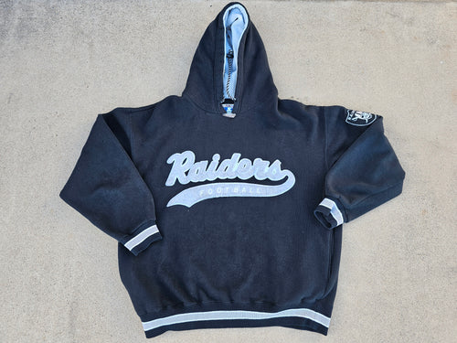 Vintage Mens Starter Los Angeles/Oakland/Las Vegas Raiders Script Hooded Sweater Size Medium-Black