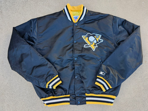 Vintage Mens Starter Pittsburgh Penguins Satin Jacket Size XL-Black