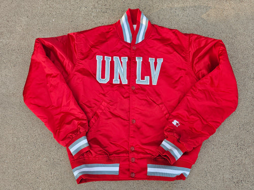 Vintage Mens Starter UNLV Runnin Rebels Satin Button Up Jacket Size Medium-Red