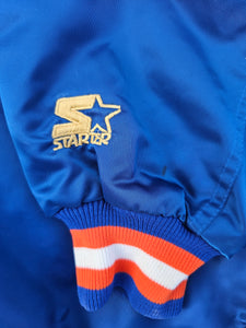 Rare Vintage Mens Starter New York Knicks 50th Anniversary Gold Logo Satin Button Up Jacket Size XL-Blue