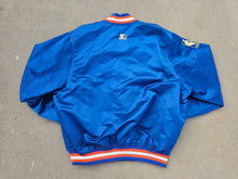 Load image into Gallery viewer, Rare Vintage Mens Starter New York Knicks 50th Anniversary Gold Logo Satin Button Up Jacket Size XL-Blue