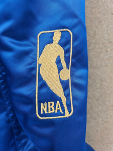 Rare Vintage Mens Starter New York Knicks 50th Anniversary Gold Logo Satin Button Up Jacket Size XL-Blue