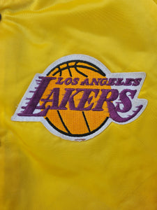 Rare Vintage Mens Chalk Line Los Angeles Lakers Spellout Satin Button Up Jacket Size Medium-Gold