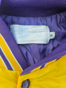 Rare Vintage Mens Chalk Line Los Angeles Lakers Spellout Satin Button Up Jacket Size Medium-Gold
