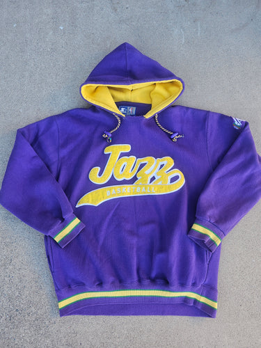 Vintage Mens Starter Utah Jazz Script Hooded Sweater Size Medium-Purple
