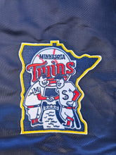 Load image into Gallery viewer, Vintage Mens Starter Minnesota Twins &#39;Minnie and Paul&#39; Satin Jacket Size Medium-Navy Blue