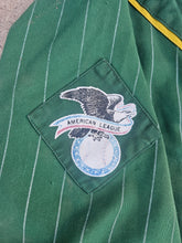 Load image into Gallery viewer, Vintage Mens Starter Oakland Athletics Pinstripe Button Up Jersey Size Large-Green