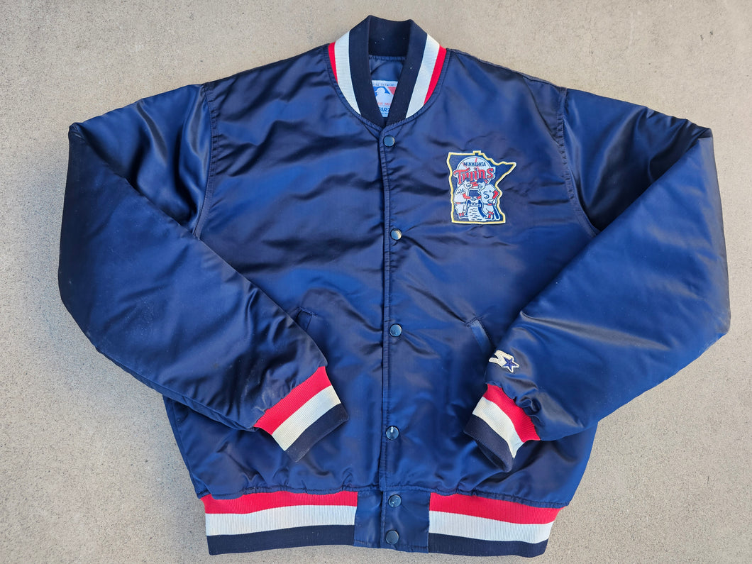 Vintage Mens Starter Minnesota Twins 'Minnie and Paul' Satin Jacket Size Medium-Navy Blue