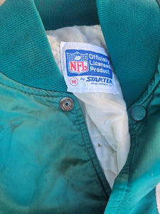 Vintage Mens Starter Miami Dolphins Satin Button Up Jacket Size Medium-Aqua