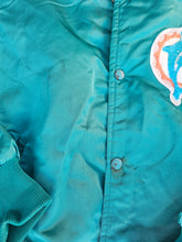 Load image into Gallery viewer, Vintage Mens Starter Miami Dolphins Satin Button Up Jacket Size Medium-Aqua
