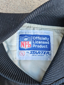 Vintage Mens Starter Las Vegas/Oakland/Los Angeles Raiders Satin Button Up Jacket Size Large-Black