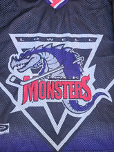 Load image into Gallery viewer, Vintage Mens Pop Tops AHL Lowell Lock Monsters Inaugural Season Jersey Size Large