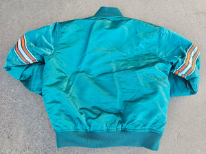 Vintage Mens Starter Miami Dolphins Satin Button Up Jacket Size Medium-Aqua