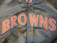 Load image into Gallery viewer, Vintage Mens Starter Cleveland Browns Satin Button Up Jacket Size Large-Brown