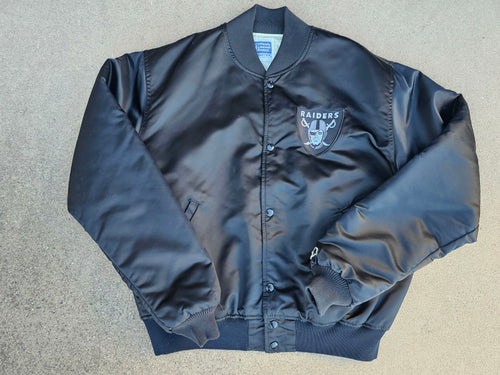 Vintage Mens Starter Las Vegas/Oakland/Los Angeles Raiders Satin Button Up Jacket Size Large-Black