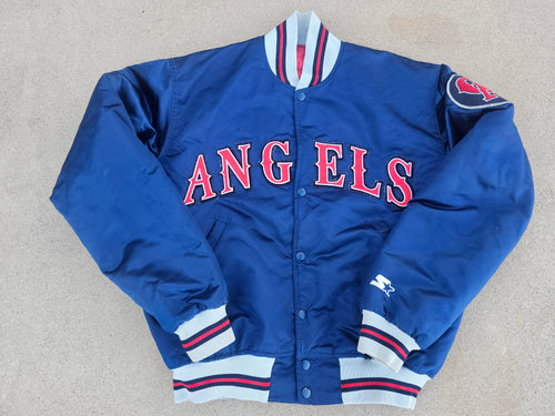 Rare Vintage Mens Starter California Angels Button Up Satin Jacket Size Medium-Navy Blue