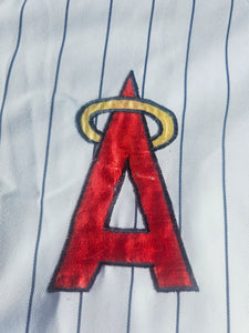 Vintage Mens Starter Anaheim/Los Angeles Angels Pinstripe Button Up Jersey Size Large-White