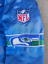 Load image into Gallery viewer, Vintage Mens Starter Seattle Seahawks Satin Button Up Jacket Size Large-Blue