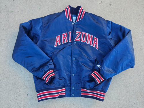 Vintage Mens Starter Arizona Wildcats Satin Button Up Jacket Size Large-Navy Blue