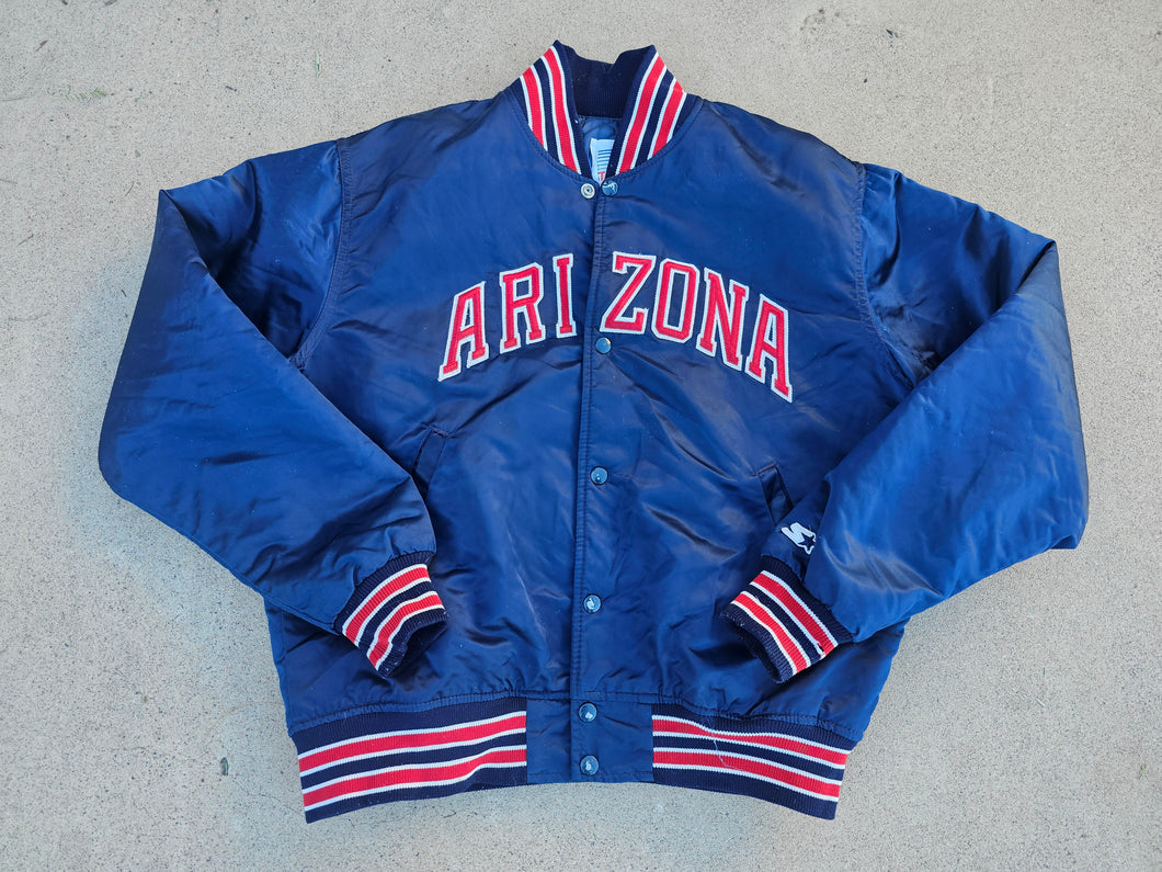 Vintage Mens Starter Arizona Wildcats Satin Button Up Jacket Size Large-Navy Blue
