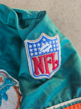 Load image into Gallery viewer, Vintage Mens Starter Miami Dolphins Satin Button Up Jacket Size Medium-Aqua