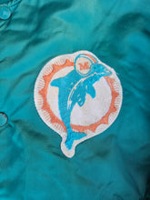 Load image into Gallery viewer, Vintage Mens Starter Miami Dolphins Satin Button Up Jacket Size Medium-Aqua