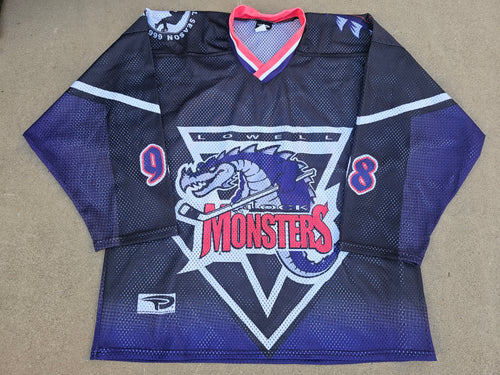 Vintage Mens Pop Tops AHL Lowell Lock Monsters Inaugural Season Jersey Size Large