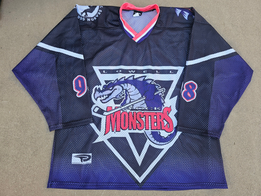 Vintage Mens Pop Tops AHL Lowell Lock Monsters Inaugural Season Jersey Size Large