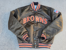 Load image into Gallery viewer, Vintage Mens Starter Cleveland Browns Satin Button Up Jacket Size Large-Brown