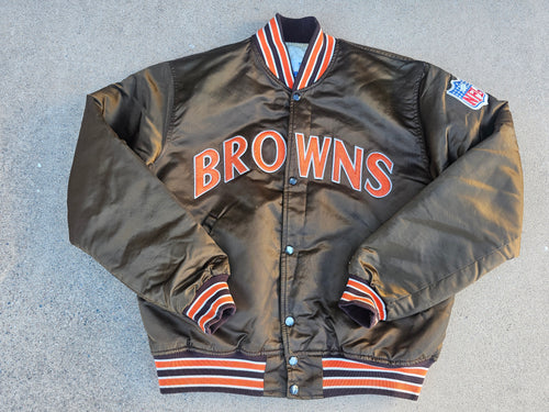 Vintage Mens Starter Cleveland Browns Satin Button Up Jacket Size Large-Brown