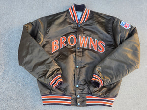 Vintage Mens Starter Cleveland Browns Satin Button Up Jacket Size Large-Brown