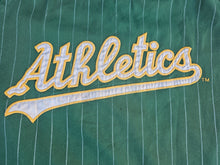 Load image into Gallery viewer, Vintage Mens Starter Oakland Athletics Pinstripe Button Up Jersey Size Large-Green