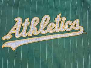 Vintage Mens Starter Oakland Athletics Pinstripe Button Up Jersey Size Large-Green