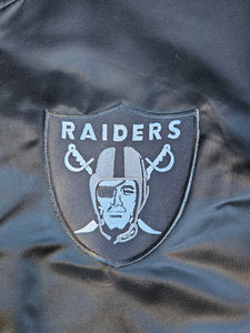 Vintage Mens Starter Las Vegas/Oakland/Los Angeles Raiders Satin Button Up Jacket Size Large-Black