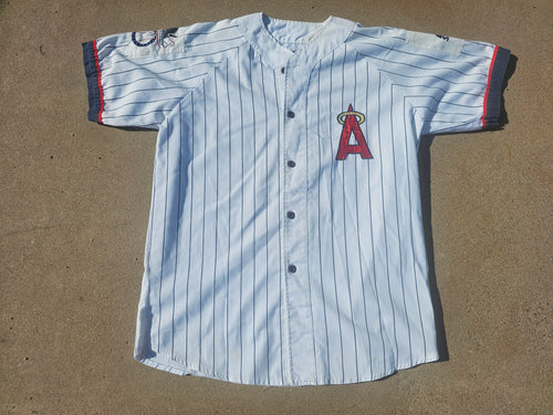 Vintage Mens Starter Anaheim/Los Angeles Angels Pinstripe Button Up Jersey Size Large-White