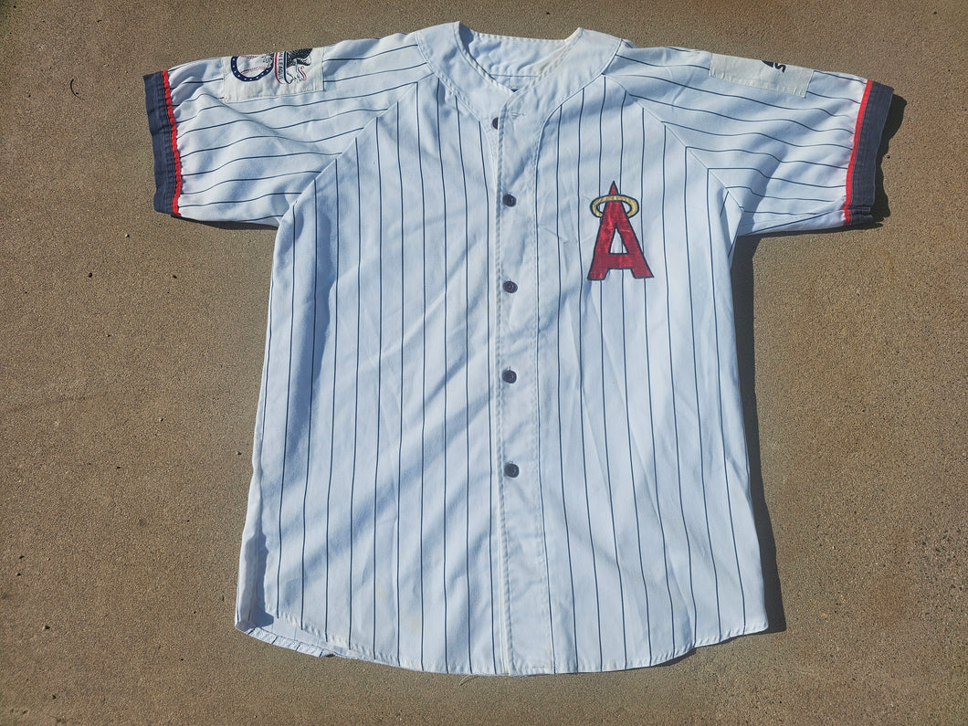 Vintage Mens Starter Anaheim/Los Angeles Angels Pinstripe Button Up Jersey Size Large-White