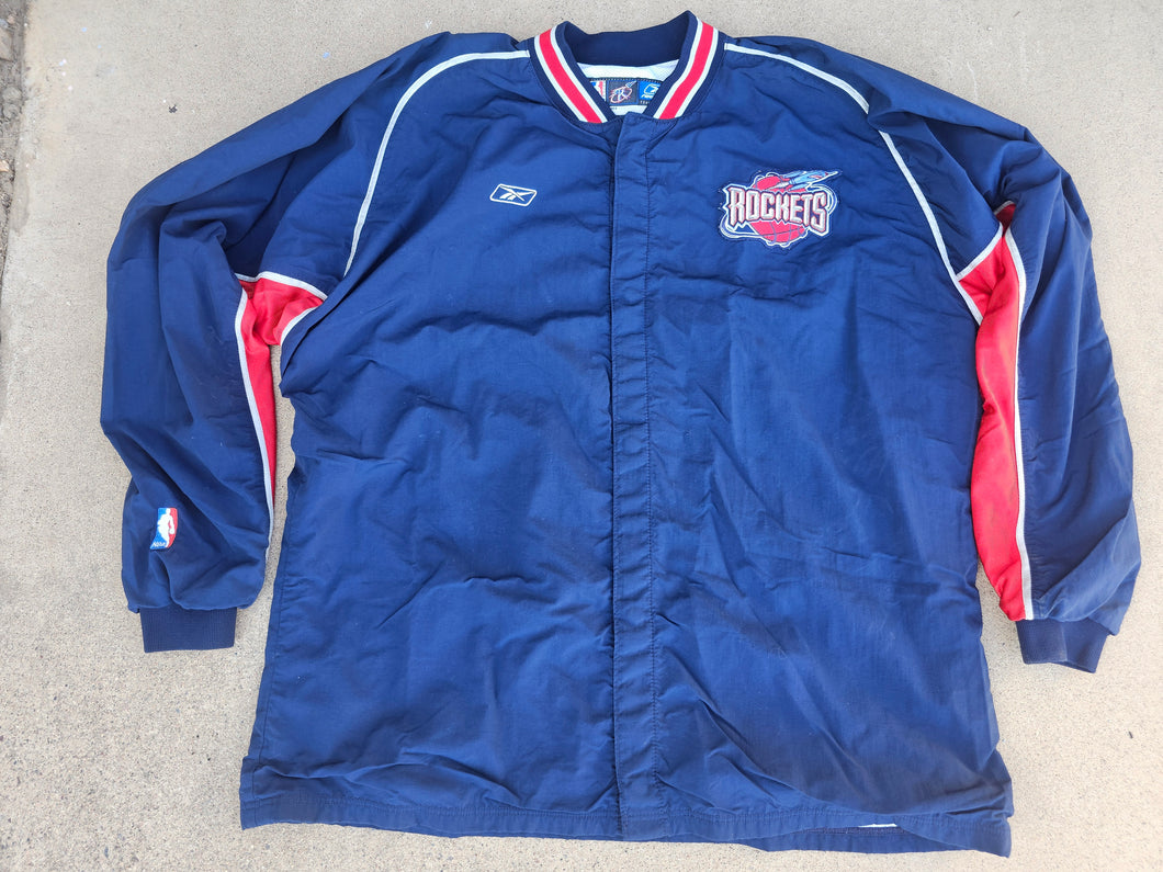 Vintage Mens Reebok Houston Rockets Pro Cut Warm Up Jacket Size 52-Navy Blue
