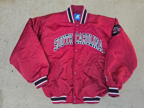 Vintage Mens Starter South Carolina Gamecocks Satin Button Up Jacket Size Large-Garnet