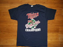 Load image into Gallery viewer, Vintage Mens Champion Minnesota Twins 1987 World Series Champions Tshirt Size XL-Navy Blue
